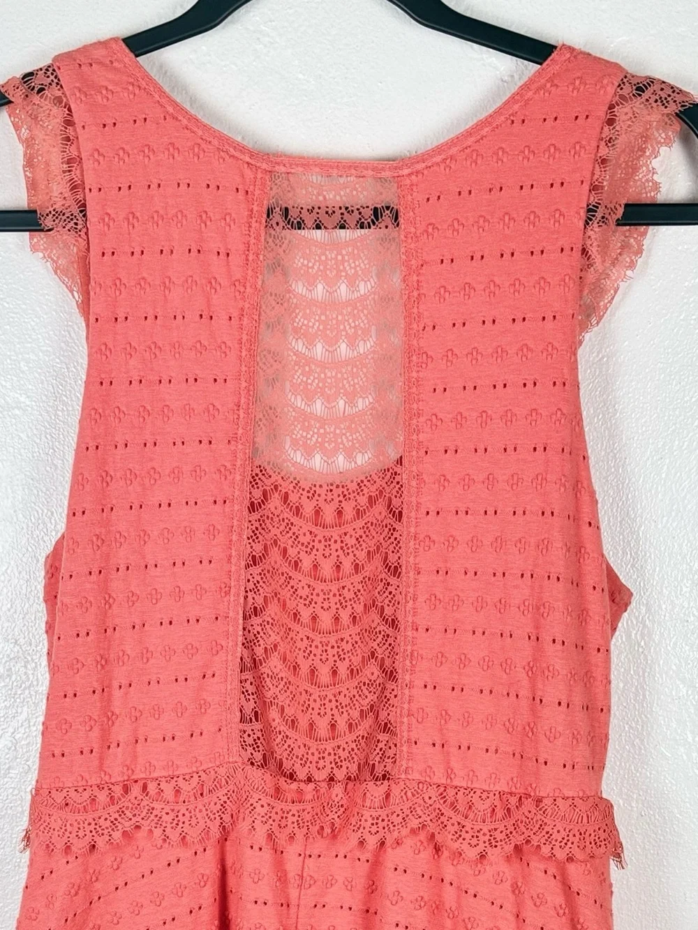 Free People Coral Pink Eyelet Lace Skater Dress Size M